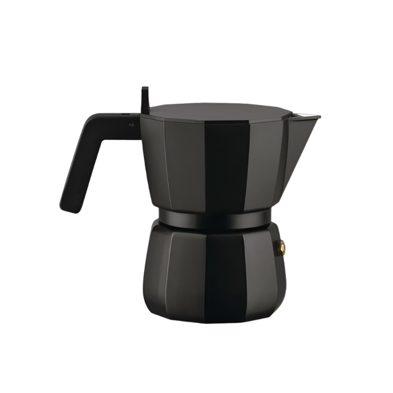 Alessi Espressokaffekanne Black 2 Tassen auf einem weißen Hintergrund