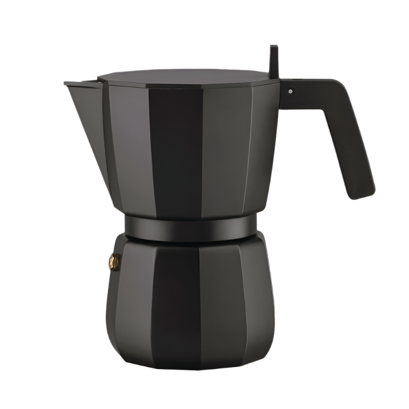Alessi Espressokaffekanne Black 3 Tassen auf einem weißen Hintergrund