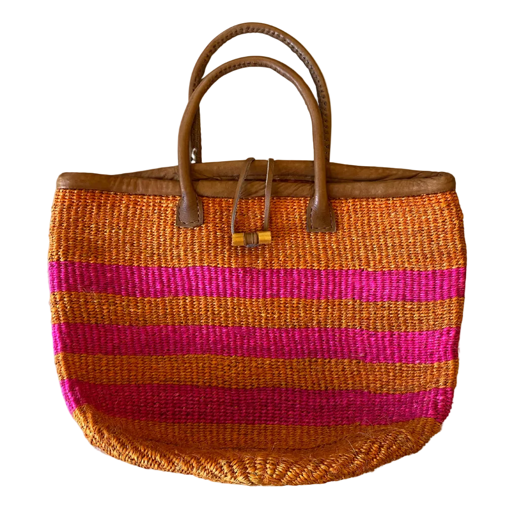 Handgeflochtener Sisalkorb – Orange/Pink gestreift – 47×28×31cm