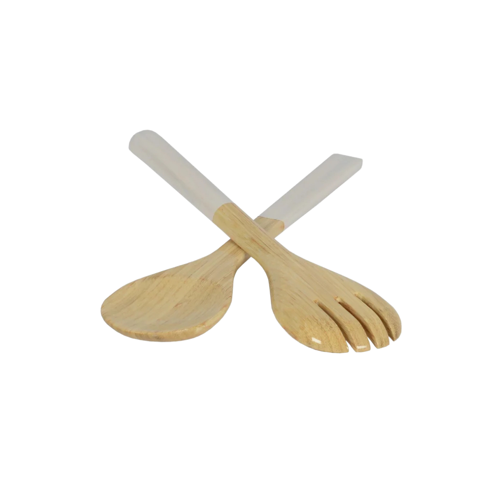 albert L. Bambus-Salatbesteck 27,5 cm in Weiß