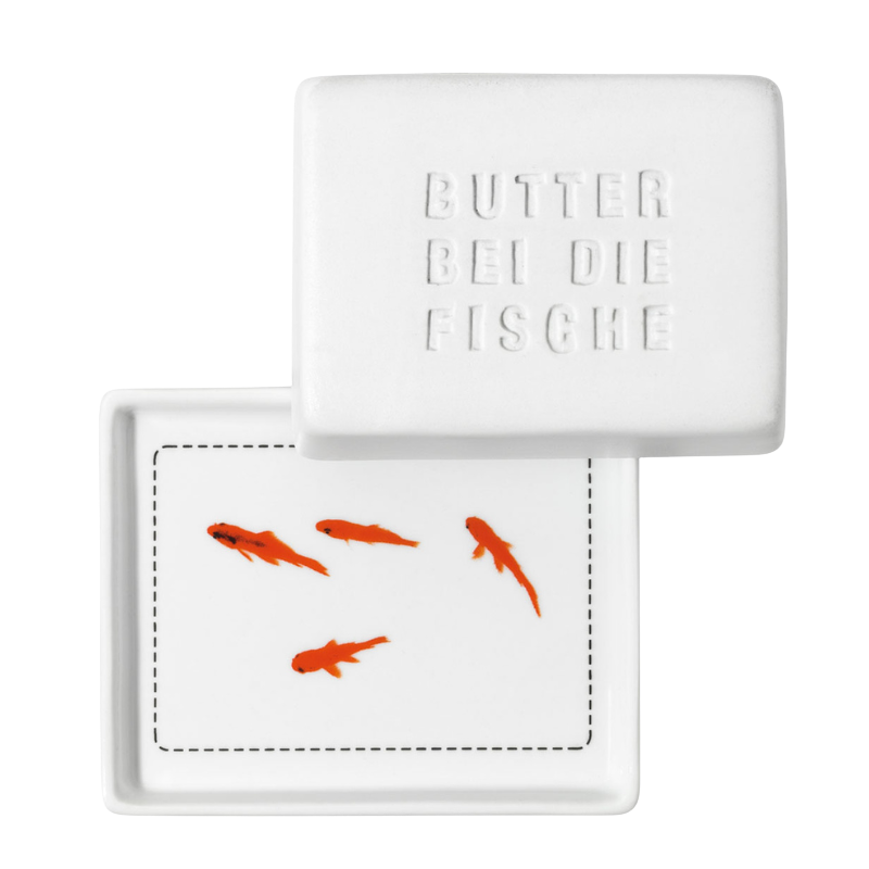 Porzellan Butterdose "Butter bei die Fische" - Mittel