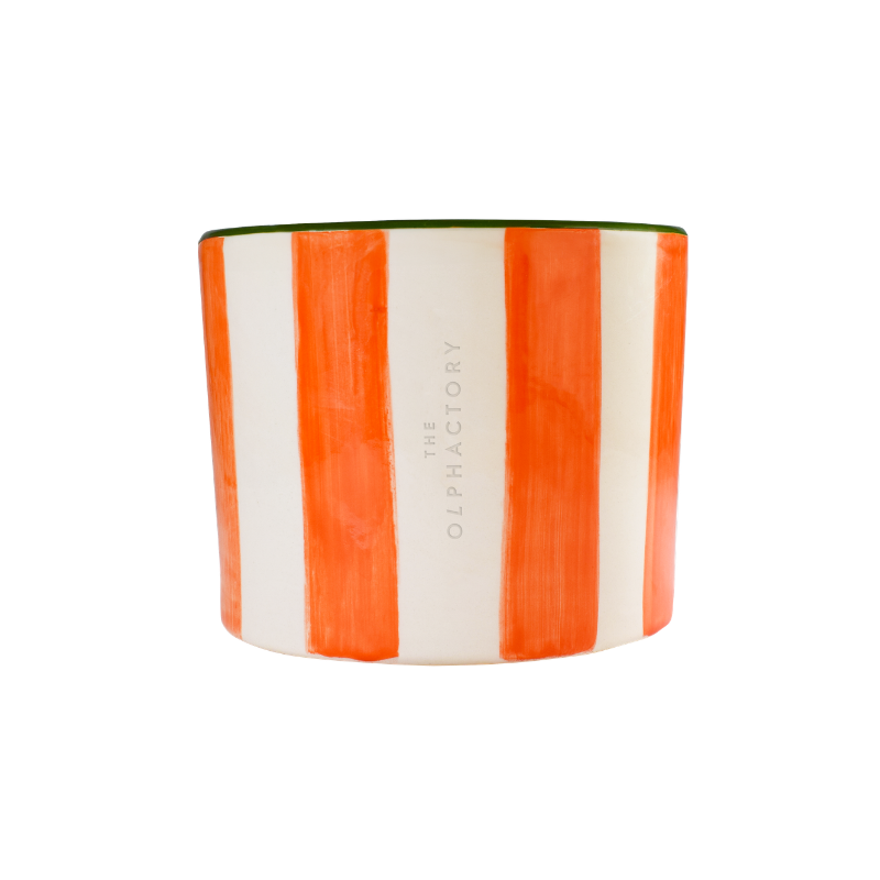Duftkerze "Jardin des Orangers" Stripes XL von The Olphactory im Glasgefäß – 1250 g, sonniger Duft mit Orangenblüte, Iris und Amber