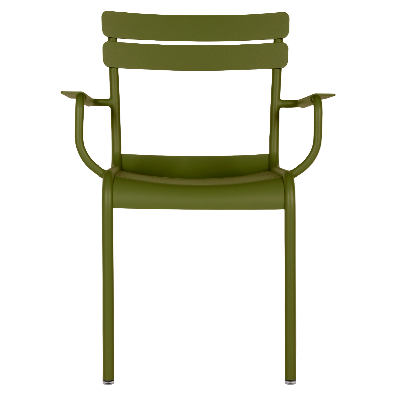 Fermob Luxembourg Gartenstuhl mit Armlehnen in Pesto Farbe – stapelbarer Outdoor-Stuhl aus Aluminium, wetterfest und stilvoll für Terrasse, Balkon oder Garten