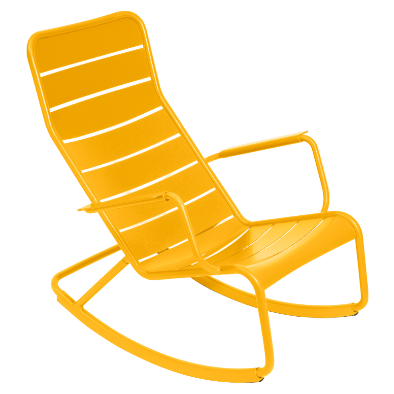 Fermob Luxembourg Schaukelstuhl in Honig Farbe – ergonomischer Outdoor-Stuhl aus Aluminium mit Armlehnen, wetterfest und ideal für entspanntes Sitzen im Garten