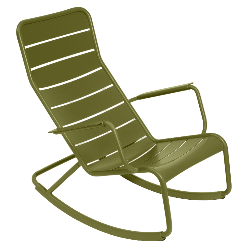 Fermob Luxembourg Schaukelstuhl in Pesto Farbe – ergonomischer Outdoor-Stuhl aus Aluminium mit Armlehnen, wetterfest und ideal für entspanntes Sitzen im Garten