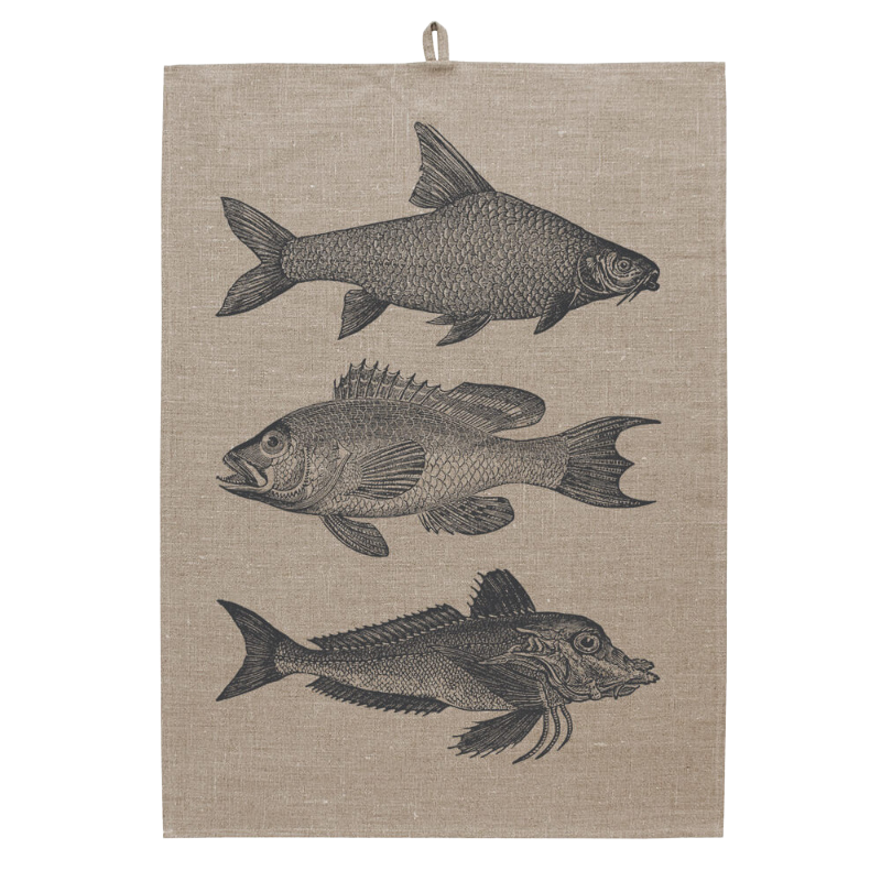 Geschirrtuch Leinen "Fischtrio" 50x70 cm -  Natur