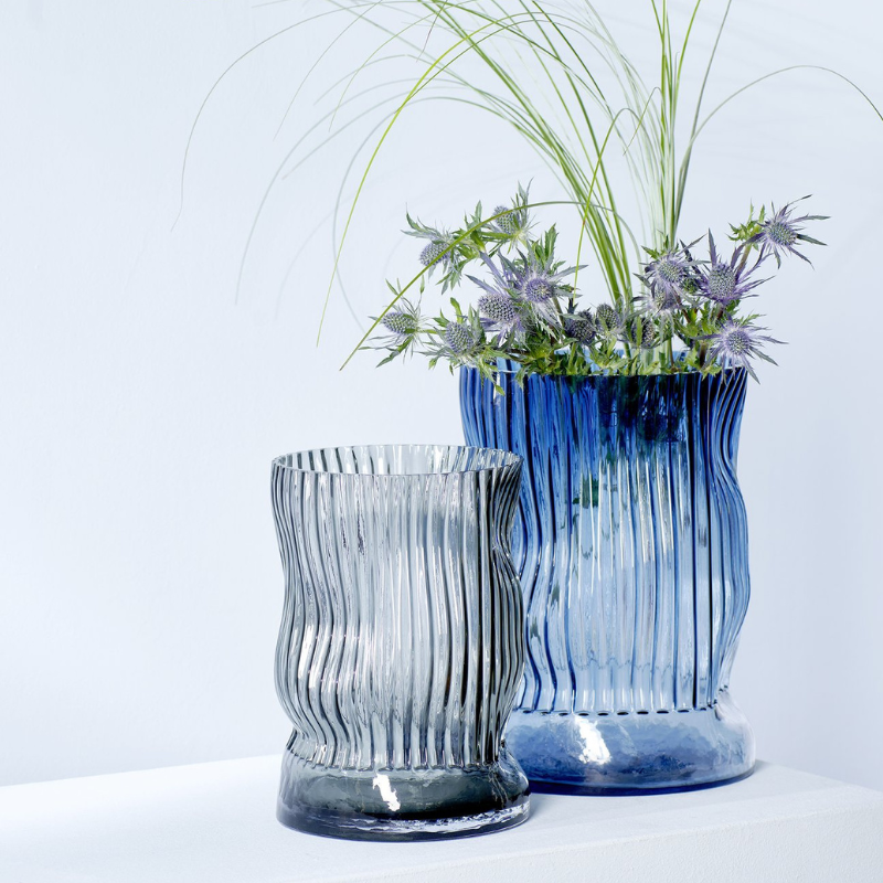 Glas Vase "Milani" in blau und grau