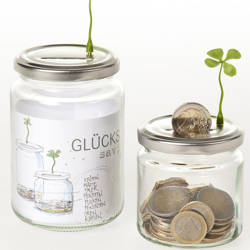 Glückssparen – kleines Einmachglas mit Spardosenschlitz