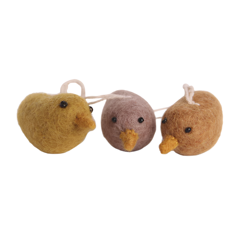 Filzanhänger 3er Set Mini-Vögel Gelb