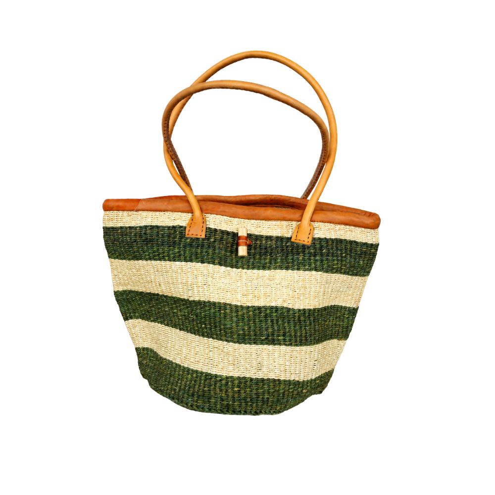 Handgeflochtener Sisalkorb – Grün gestreift – 47×28×31cm