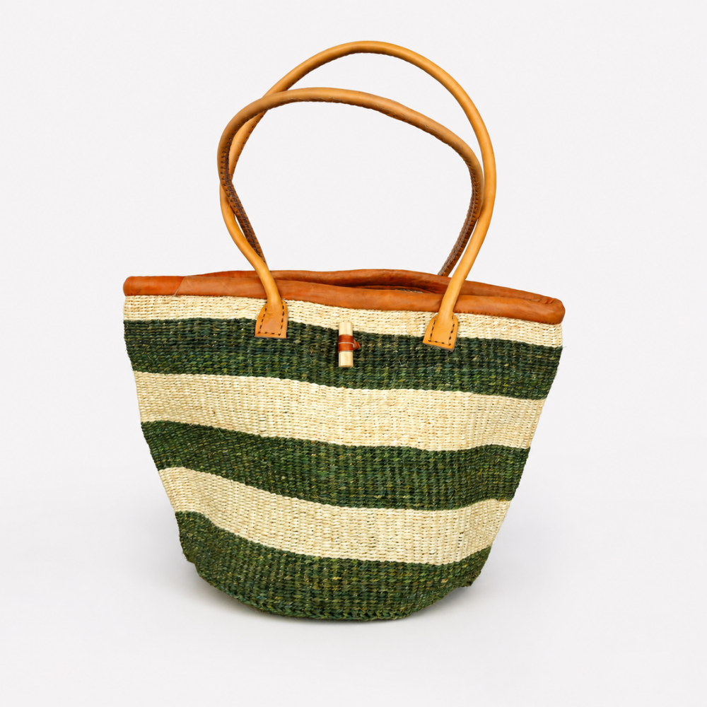 Handgeflochtener Sisalkorb – Grün gestreift – 47×28×31cm