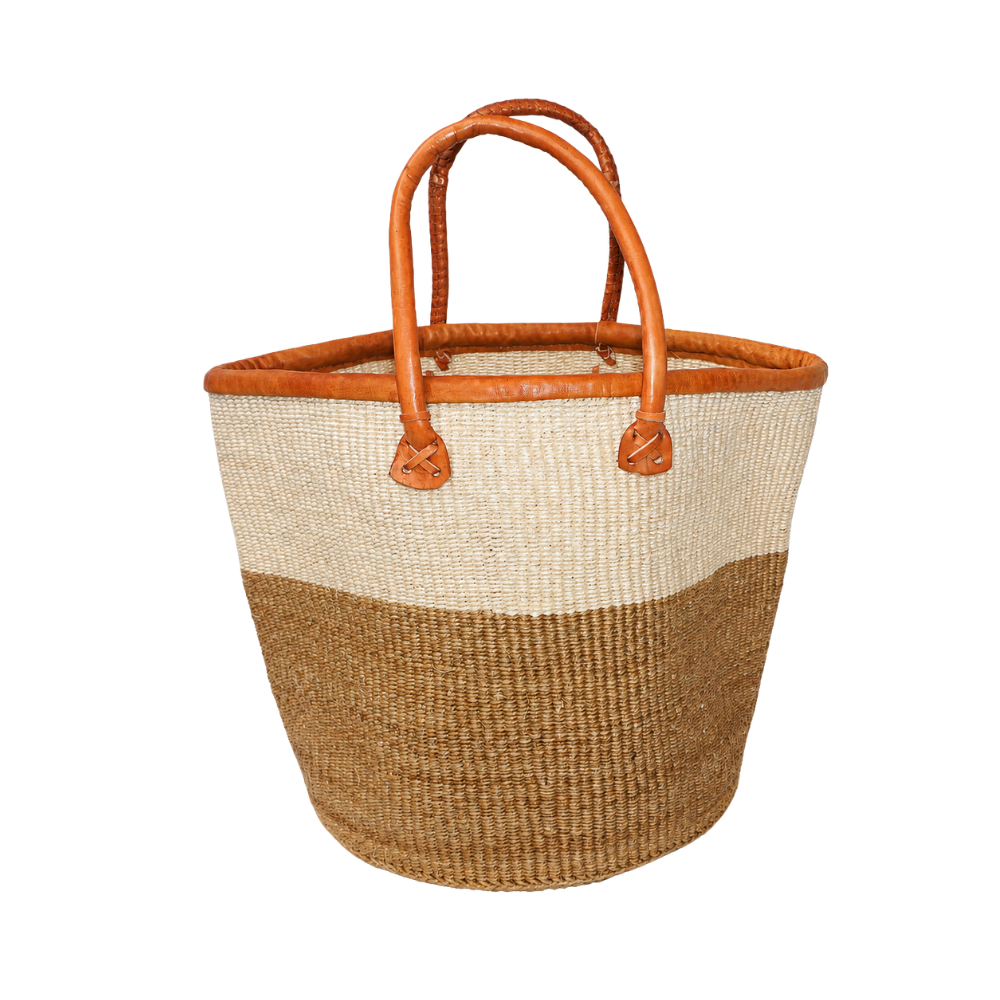 Handgeflochtener Sisalkorb – Natur/Weiß – 47×28×31cm