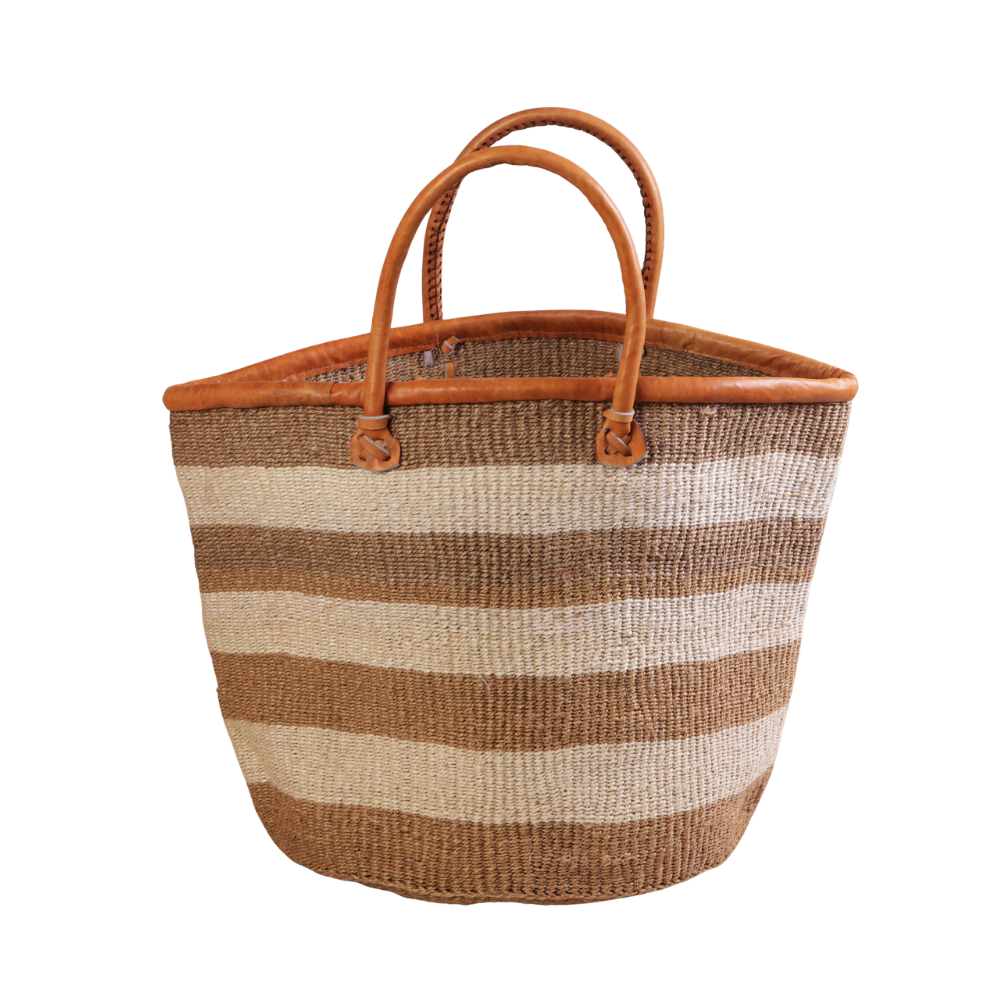 Handgeflochtener Sisalkorb – Natur gestreift – 47×28×31cm