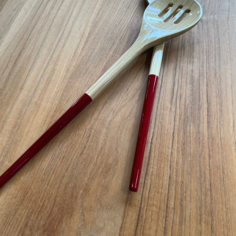 Salatbesteck "Bambus" 32,5cm - Rot