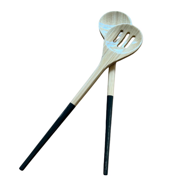 Salatbesteck "Bambus" 32,5cm - Grüngrau