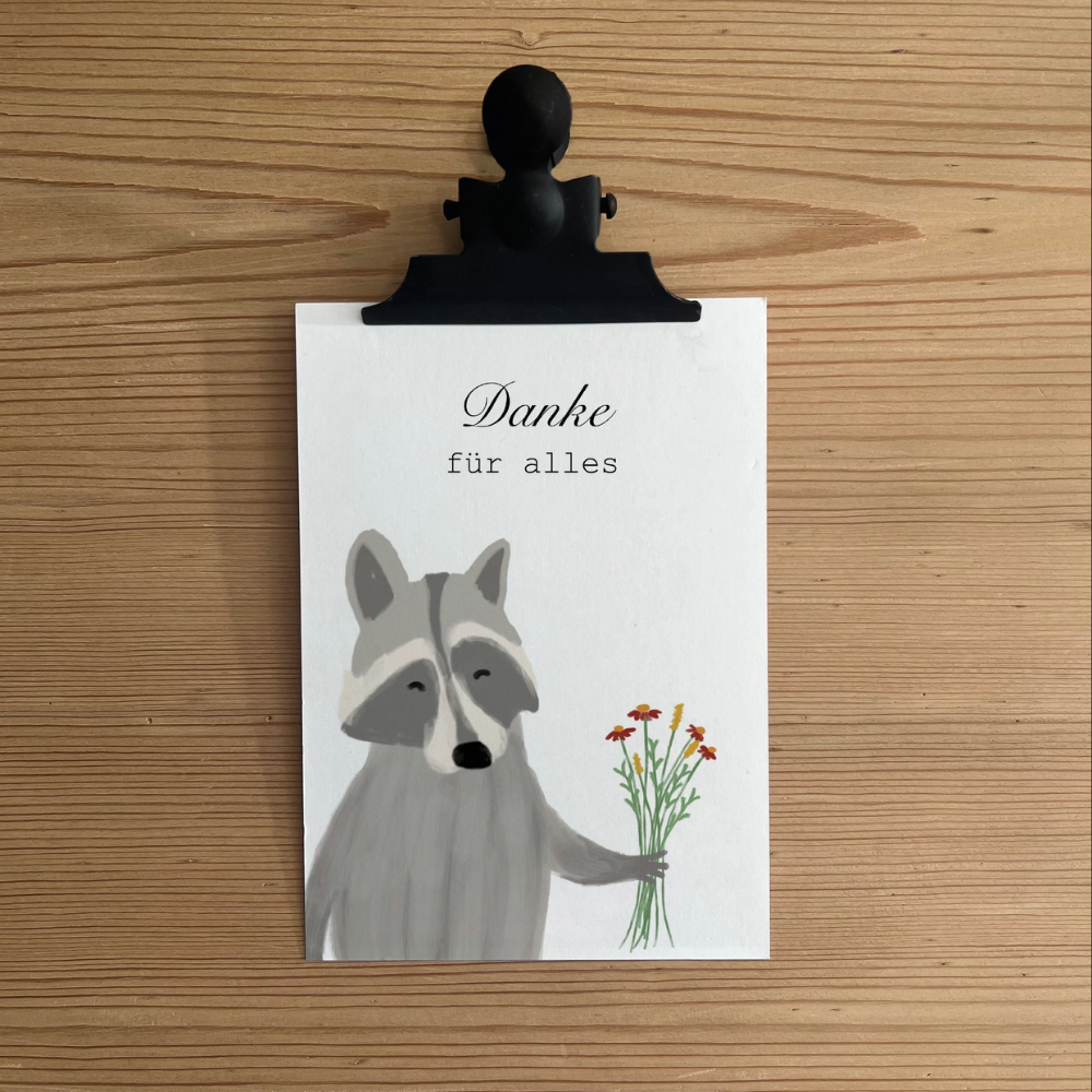 Karte „Danke für alles“ – Ein herzliches Dankeschön mit Waschbär