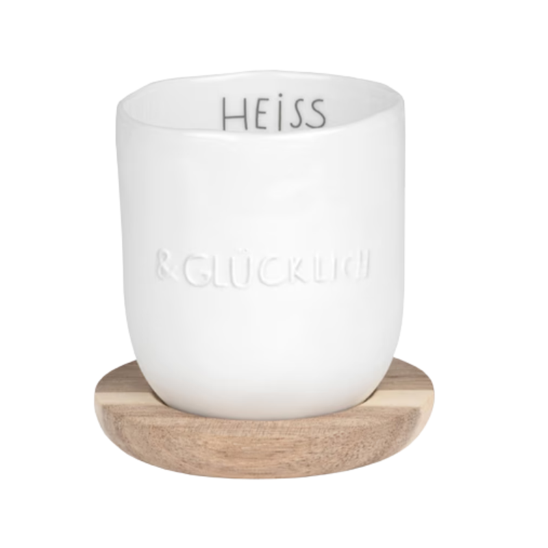 Kleiner Becher aus Porzellan - "Heiss & Glücklich"