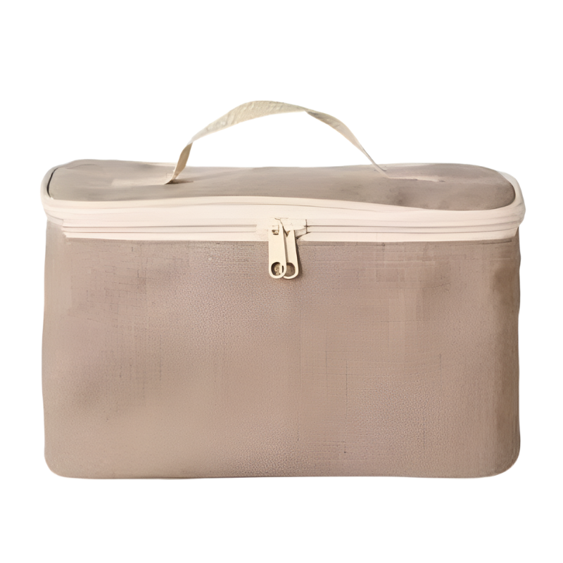 Kühltasche in Naturbeige mit hellem Reißverschluss und Henkel – minimalistisch und zeitlos