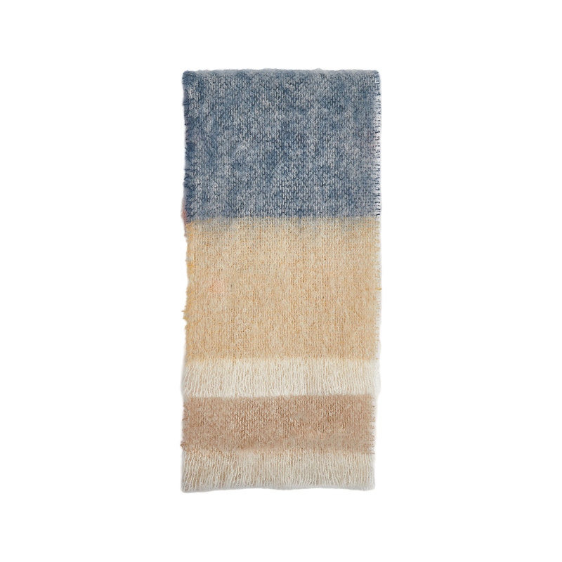 Mohair Schal Blau Taupe Slate Gefaltet