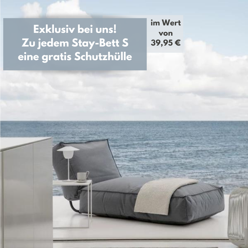 Outdoor Bett Stay "S" von Blomus inklusive gratis Schutzhülle in der Farbe Stone mit dem Format 180cm auf 80cm