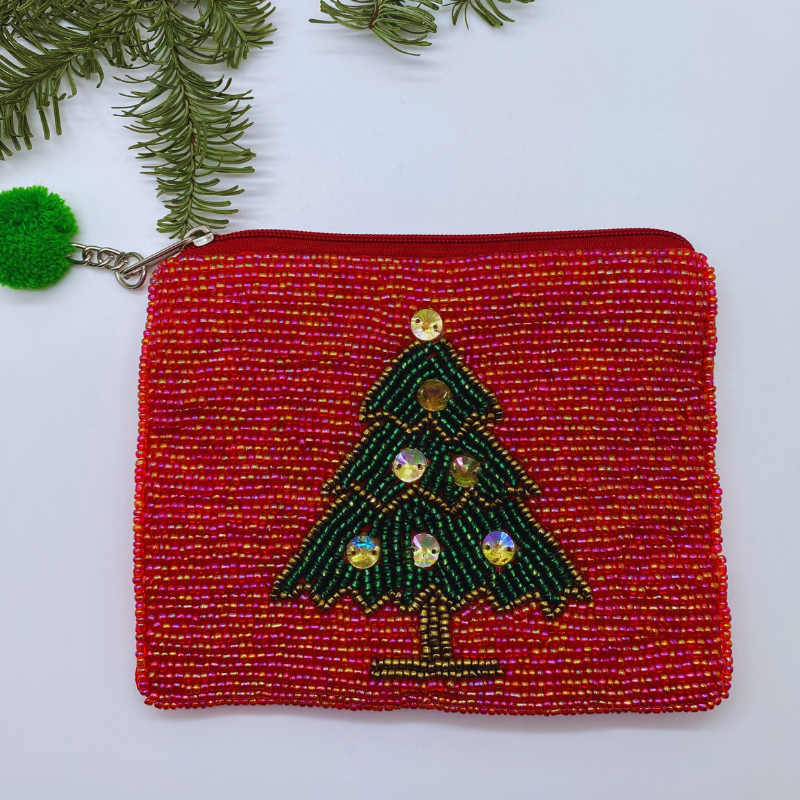 Perlchentäschchen mit Weihnachtsbaum rot