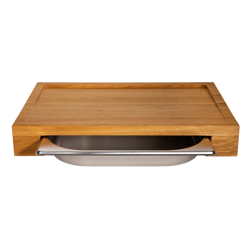 Schneidebrett "Cube BBQ Oak" mit Auffangwanne