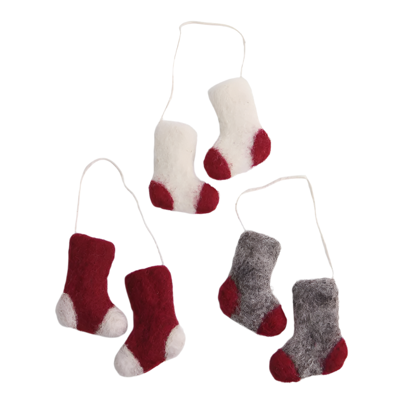 Gry & Sif Christmas Dekoration Socken 3er Setz in weiß,rot & grau