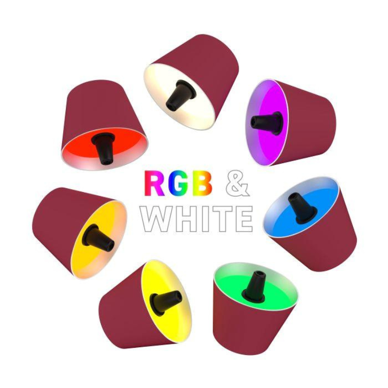 TOP LED Flaschenaufsatz-Leuchte 2.0 von Sompex Bunte Leuchten in Bordeaux auf einem weißen Hintergrund