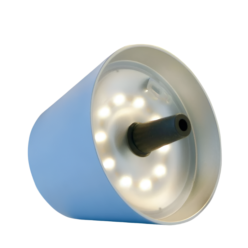 TOP LED Flaschenaufsatz-Leuchte 2.0 von Sompex Bunte Leuchten in Blau auf einem weißen Hintergrund