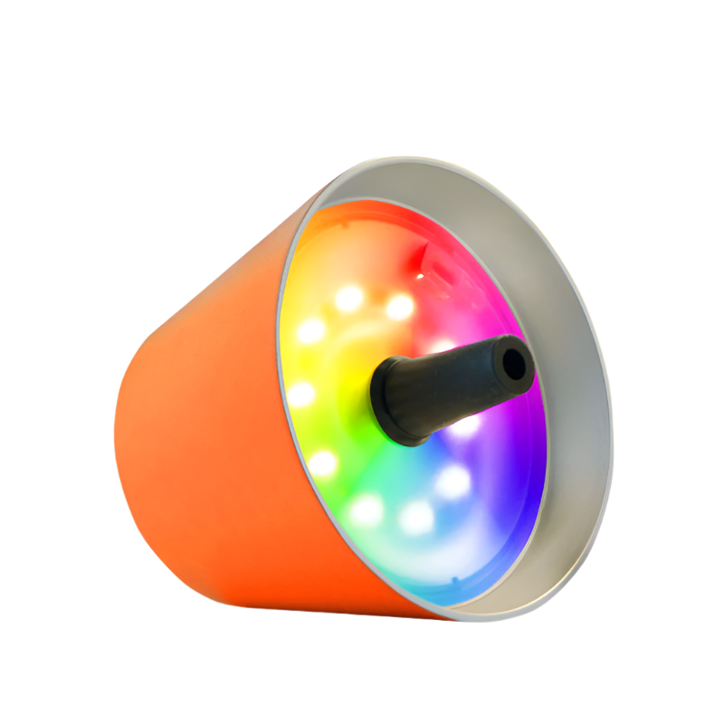 TOP LED Flaschenaufsatz-Leuchte 2.0 von Sompex Bunte Leuchten in Orange auf einem weißen Hintergrund