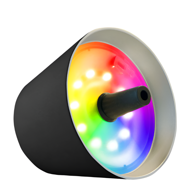 TOP LED Flaschenaufsatz-Leuchte 2.0 von Sompex Bunte Leuchten in Schwarz auf einem weißen Hintergrund
