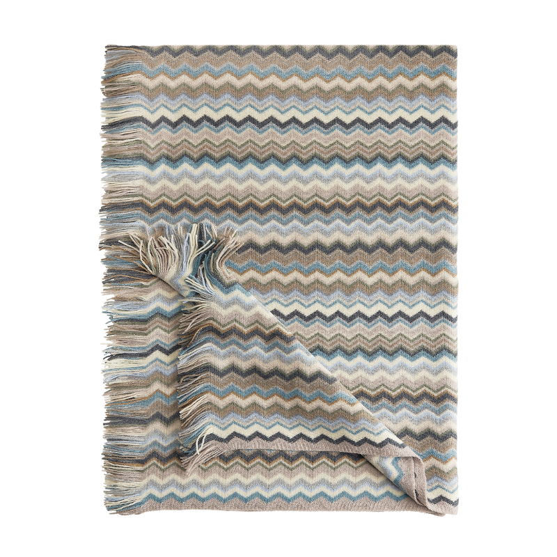 Woll-Plaid "Firenze"190x130 cm - Dunkelnatural/Graugrün/Rohweiß