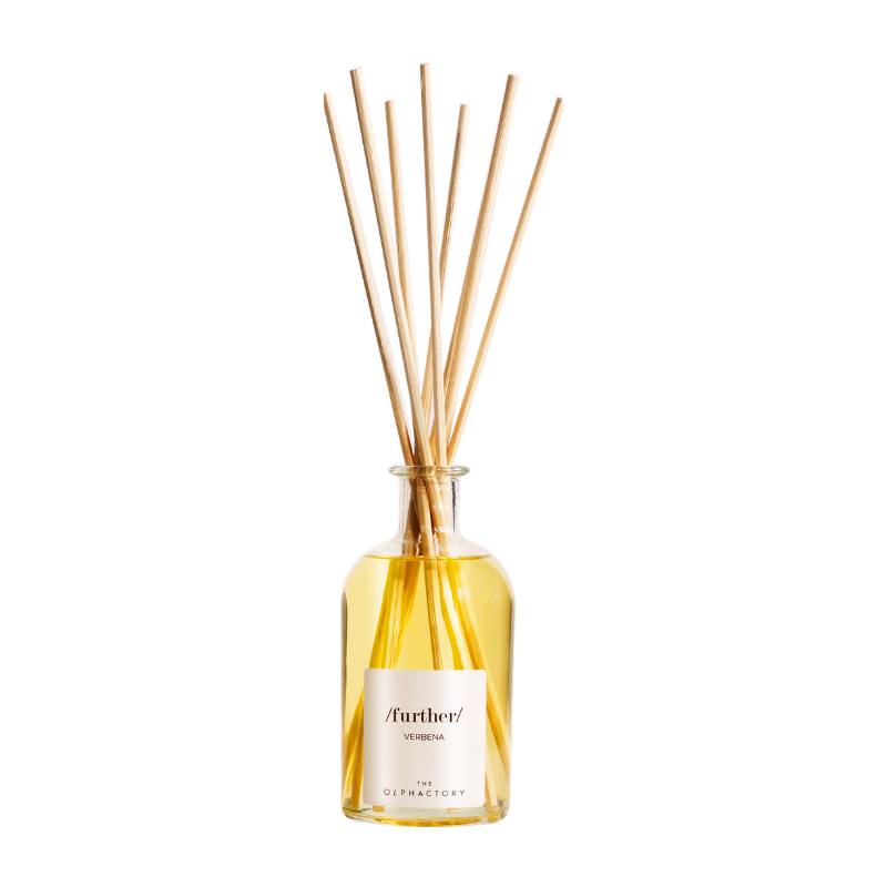 Diffuser "FURTHER" Verbena von The Olphactory im Glasflakon – 100 ml, frischer Duft mit Verbene und Zitrusnoten