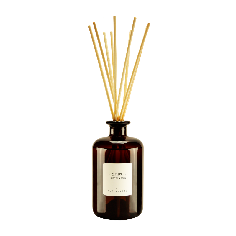Diffuser "GRACE" Mint Tea & Basil von The Olphactory im Glasflakon – 500 ml, frischer Duft mit Minze und Basilikum