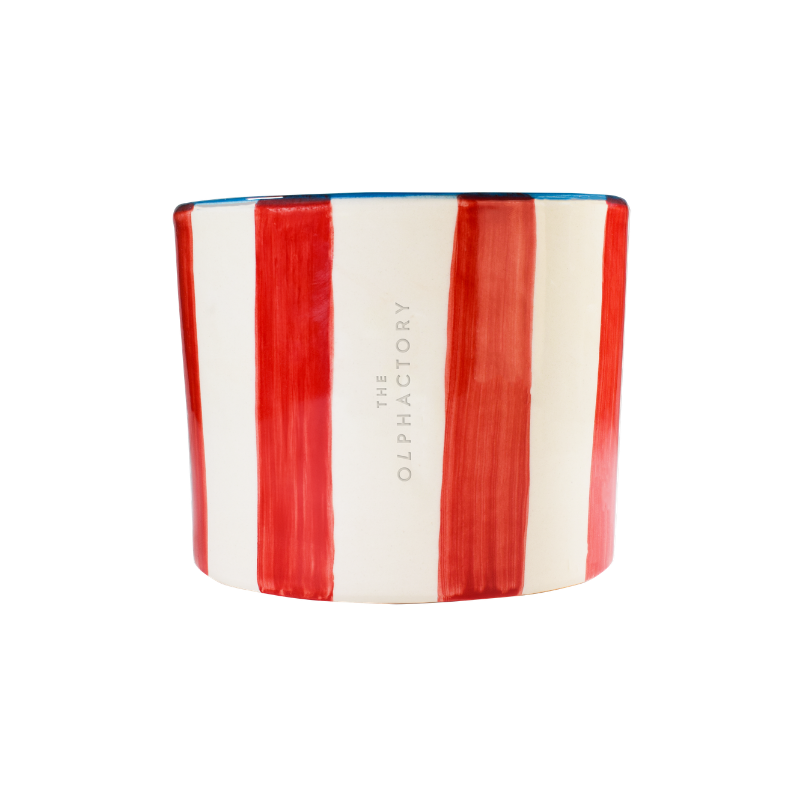 Duftkerze "Marie Antoinette" Stripes XL von The Olphactory im Glasgefäß – 1250 g, luxuriöser Duft mit floralen Noten, Vetiver und Amber