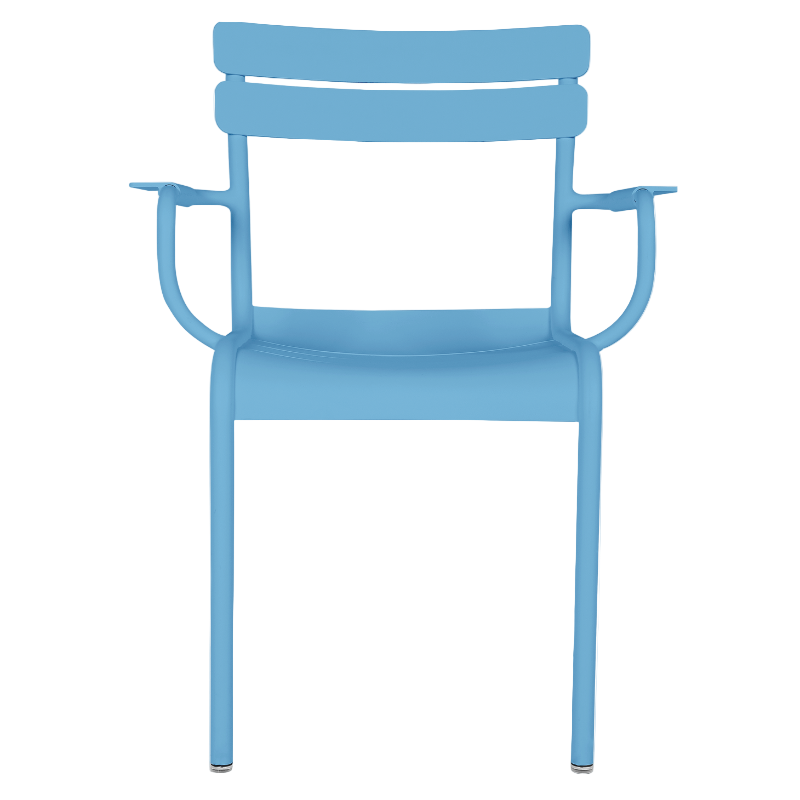 Fermob Luxembourg Gartenstuhl mit Armlehnen in Mayablau Farbe – stapelbarer Outdoor-Stuhl aus Aluminium, wetterfest und stilvoll für Terrasse, Balkon oder Garten