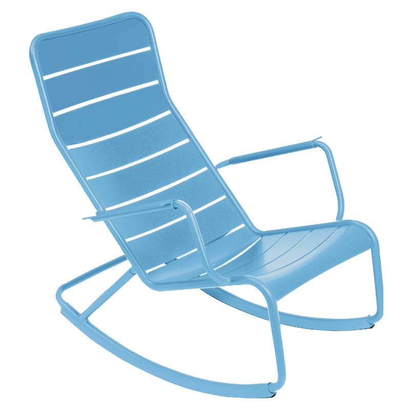 Fermob Luxembourg Schaukelstuhl in Mayablau Farbe – ergonomischer Outdoor-Stuhl aus Aluminium mit Armlehnen, wetterfest und ideal für entspanntes Sitzen im Garten