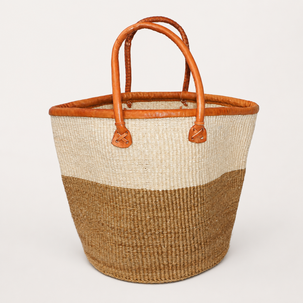 Handgeflochtener Sisalkorb – Natur/Weiß – 47×28×31cm