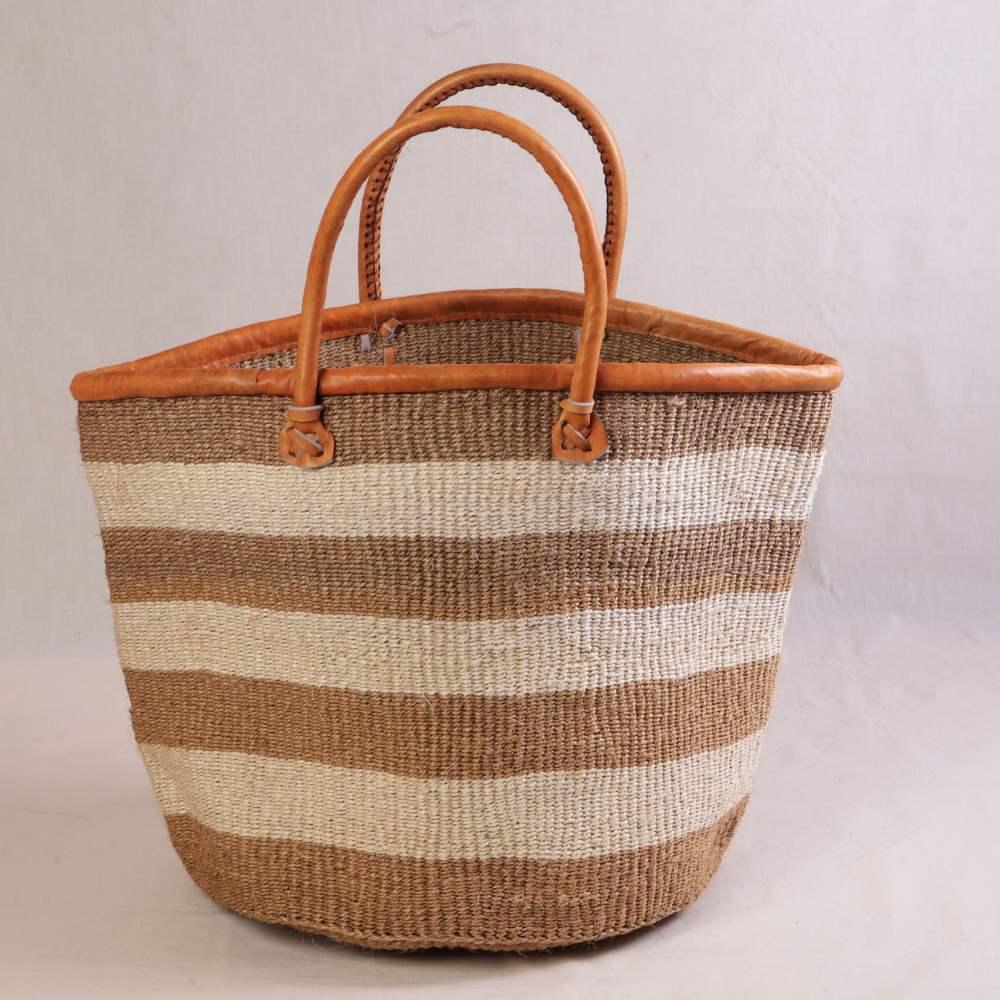 Handgeflochtener Sisalkorb – Natur gestreift – 47×28×31cm