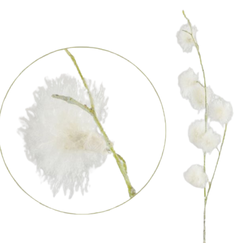 Pompom-Zweig 61 cm - Creme