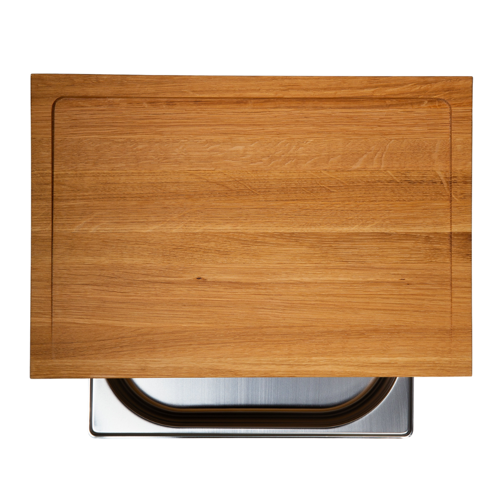 Schneidebrett "Cube BBQ Oak" mit Auffangwanne