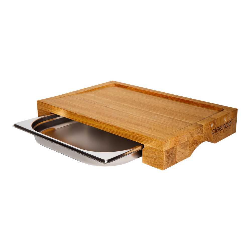 Schneidebrett "Cube BBQ Oak" mit Auffangwanne
