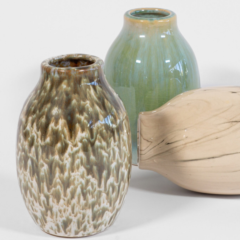 Vase "Glaze" - Creme Grün-Grau – Ø11×H15 cm