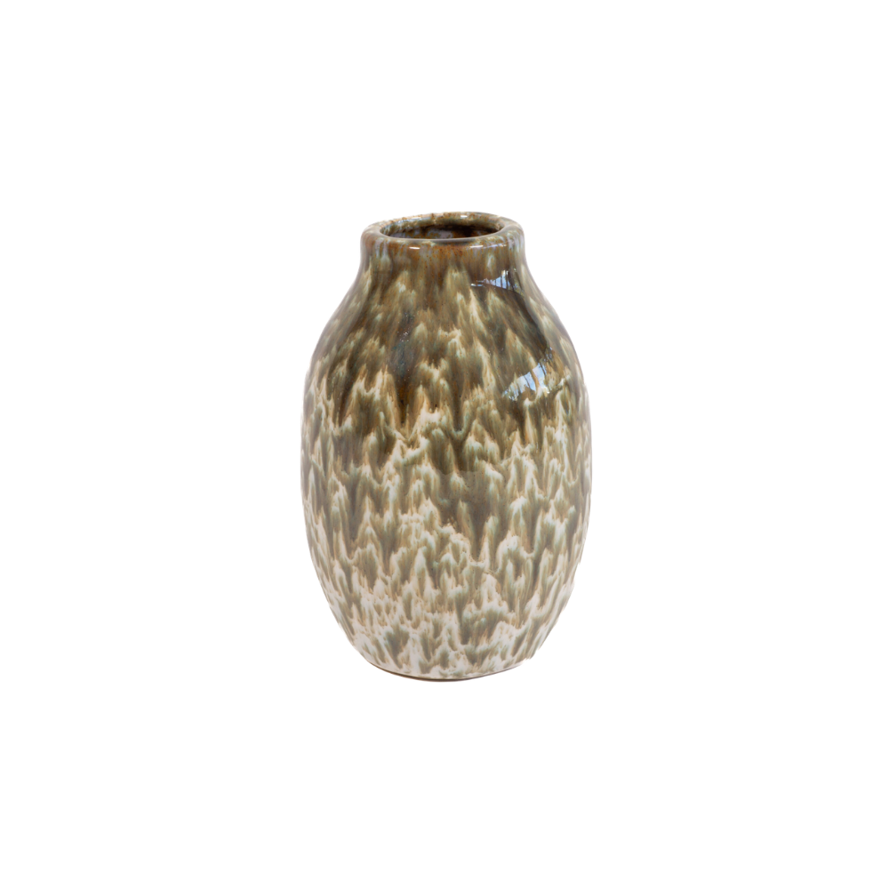 Vase "Glaze" - Creme Grün-Grau – Ø11×H15 cm