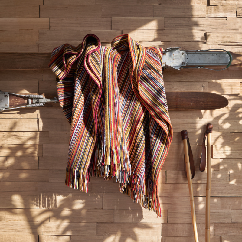 Woll Decke "Corvara" 140x190 cm - Creme/Salbei/Jeans/Kamal
