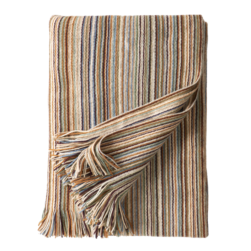Woll Decke "Corvara" 140x190 cm - Creme/Salbei/Jeans/Kamal