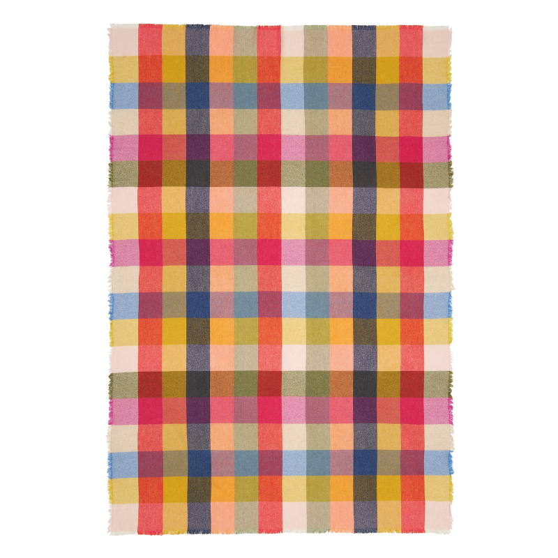 Woll Decke "St.Tropez" 145x210 cm - Rosa/Ocker/Bleu/Natural/Fuchsia