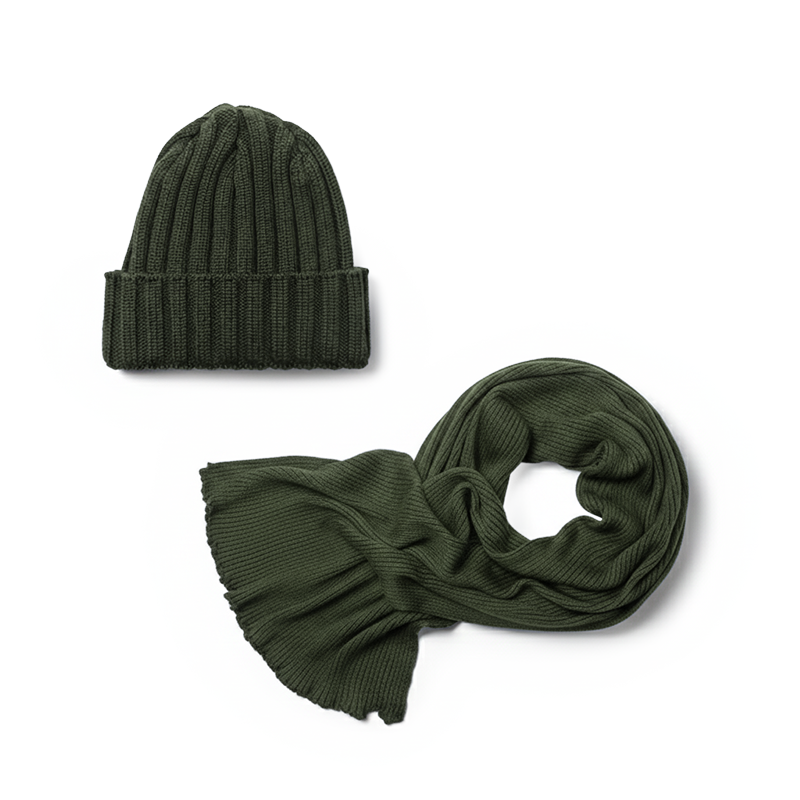 Geschenkset "Schal + Mütze" - Oliv